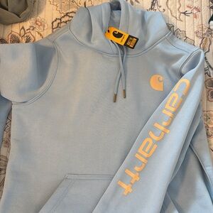 Carhartt Sky Blue Hoodie with Yellow Logo